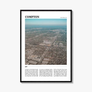 Póster de viaje de Compton, arte mural de Compton, impresión de póster de Compton, foto de Compton, decoración de Compton, California, EE. UU.