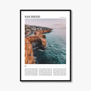 San Diego Poster Druck, Foto Kalifornien, La Jolla Wandkunst, Sonnenuntergang Klippen Reisedekor Bild 1
