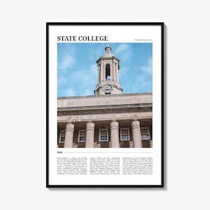 Póster de viaje de State College, arte mural de State College, impresión de póster de State College, foto de State College, decoración de State College, Pensilvania, EE. UU.