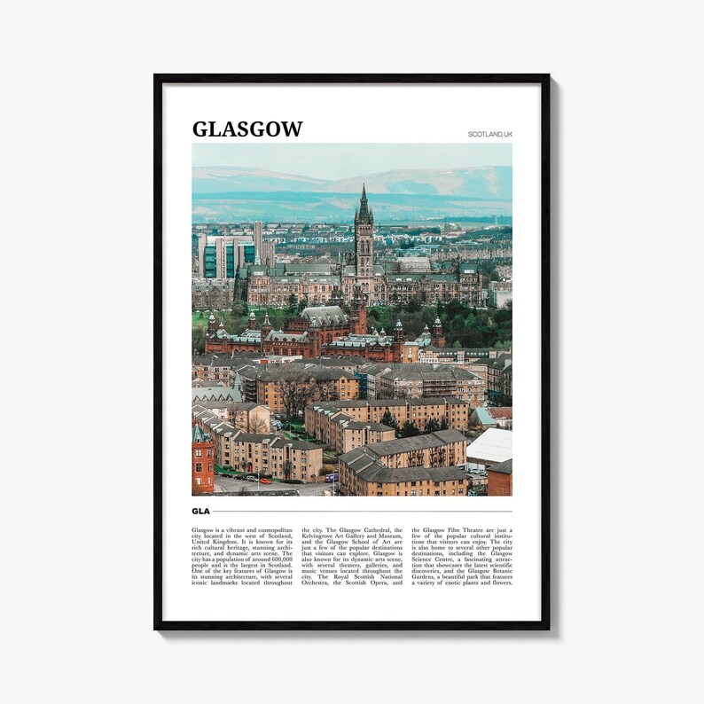 Glasgow Travel Poster, Colorful Photo Print, Home Wall Art Decor image 1