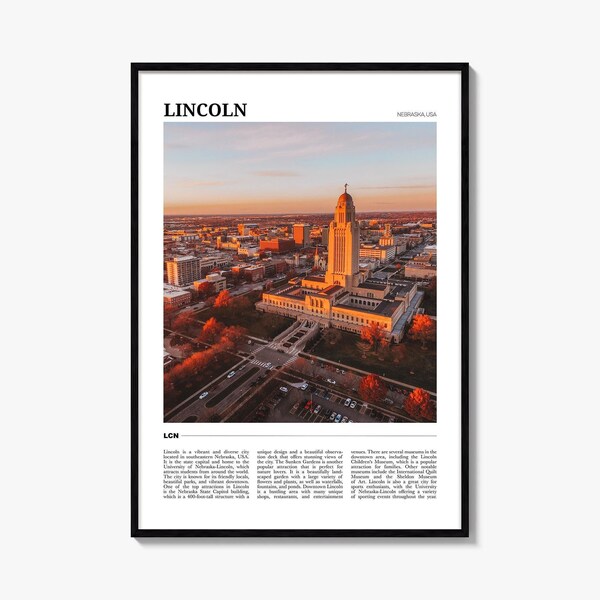 Lincoln Travel Poster, Colorful Photo Print, Home Wall Art Decor