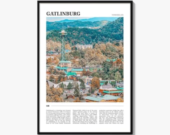 ガトリンバーグのポスタープリント、テネシー州の写真、グレートスモーキー山脈の壁画、アメリカ旅行の装飾