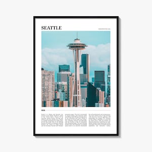 Seattle Travel Poster No 3, Seattle Wall Art, Seattle Poster Print, Seattle Photo, Seattle Decor, Washington, USA