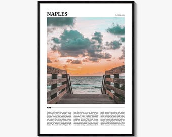 Póster de Naples, Florida, foto de Florida, EE. UU., arte mural al atardecer en la Costa del Golfo, decoración de viaje en el muelle.