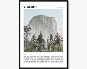Póster de viaje del Parque Nacional de Yosemite, arte mural del Parque Nacional de Yosemite, impresión de póster del Parque Nacional de Yosemite, foto, decoración, California, EE. UU.