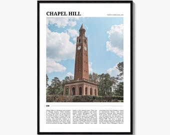 Póster de viaje de Chapel Hill, arte mural de Chapel Hill, impresión de póster de Chapel Hill, foto de Chapel Hill, decoración de Chapel Hill, Carolina del Norte, EE. UU.