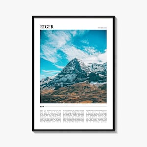 Impresión de póster del Eiger, foto de Suiza, arte mural del Oberland bernés, decoración de viaje de los Alpes berneses