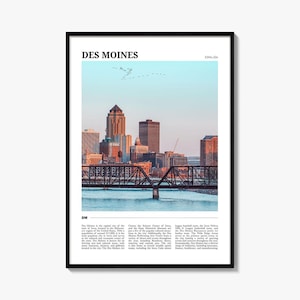 Des Moines Iowa Travel Poster: Vibrant Cityscape Wall Art