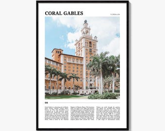Póster de Coral Gables, arte mural de Florida, decoración de viaje del Hotel Biltmore, fotografía de estilo renacimiento mediterráneo