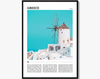 Greece Travel Poster: Santorini Windmill Art Print