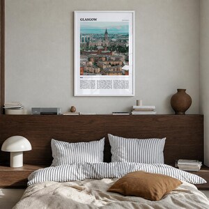 Glasgow Travel Poster, Colorful Photo Print, Home Wall Art Decor Premium White Wood Frame