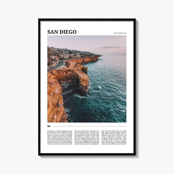 San Diego Travel Poster: Coastal Cliffside View, California Wall Art
