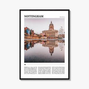 Póster de viaje de Nottingham, arte mural de Nottingham, impresión de póster de Nottingham, foto de Nottingham, decoración de Nottingham, Inglaterra, Reino Unido