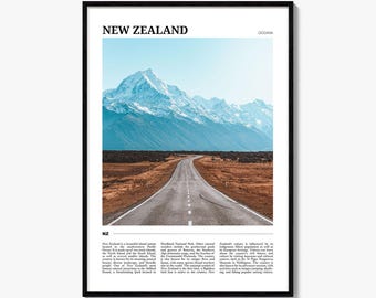 Nieuw-Zeelandse posterprint, foto Zuidereiland, kunst aan de muur Alpen, reisdecor Mount Cook