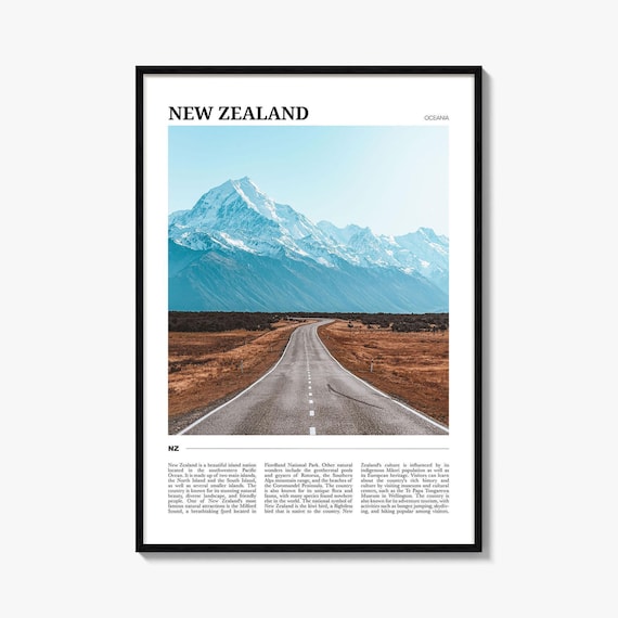 New Zealand Poster Print, South Island Photo, Alps Wall Art, Mount Cook Travel Decor