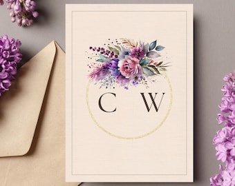 Lily Wedding Invitation Template, Purple Flowers Wedding Invitation, Digital Editable Invitation, Lily Bridal Invitation for Weddings