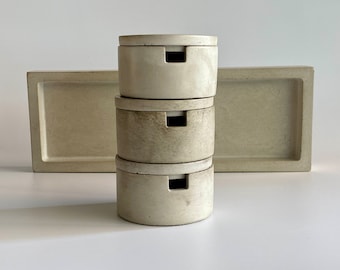 Salz- und Pfefferkeller aus Beton mit Deckel und Tablett, Gewürzgläser, Badezimmerablage, perfektes Küchengeschenk für sie, Pinch Pot aus Beton,