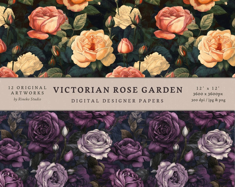 Old Victorian Rose Garden - Digital Paper Pack - 12 Designs ...
