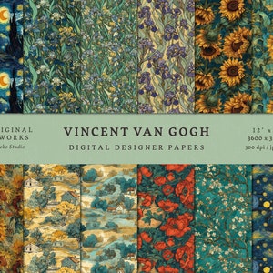 Pacote de papel digital Vincent Van Gogh - 12 designs - Uso comercial - DOWNLOAD INSTANTÂNEO - Padrões sem costura - Conjunto de papel para impressão