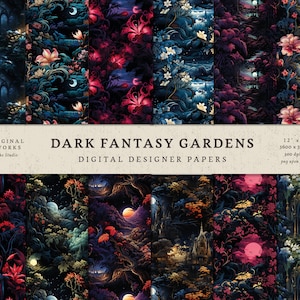 Dark Fantasy Garden- Dark Elf Collection Digital Paper Pack - 12 Designs - Commercial Use -INSTANT DOWNLOAD -Seamless Patterns