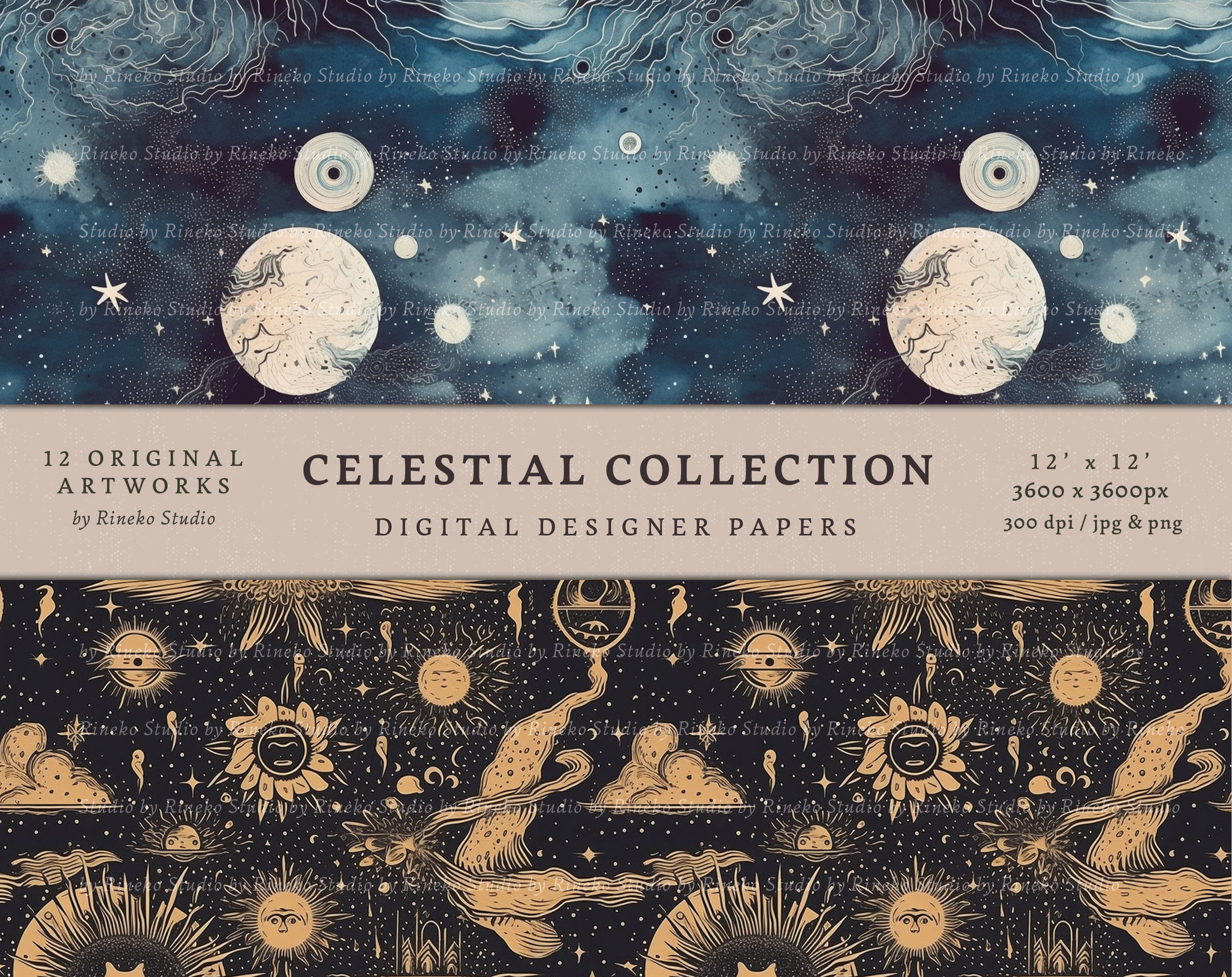Celestial Collection Digital Paper Pack - 12 Designs - Commercial Use ...