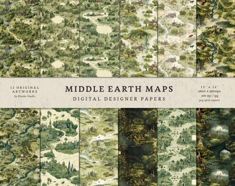 Middle Earth Collection Digital Paper Pack - 12 Designs - Commercial Use -INSTANT DOWNLOAD -Seamless Patterns