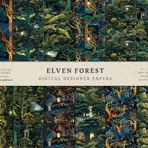Elven Forest- Fantasy Collection Digital Paper Pack - 12 Disegni - Uso commerciale - DOWNLOAD IMMEDIATO - Modelli senza cuciture