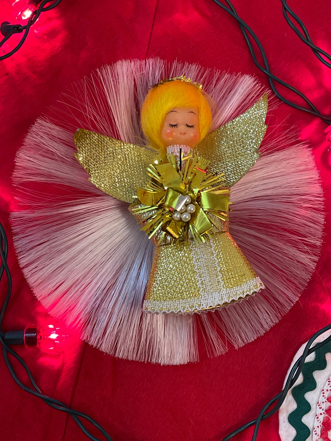 Vintage Christmas Tree Topper Angel With Fiber Optic Etsy