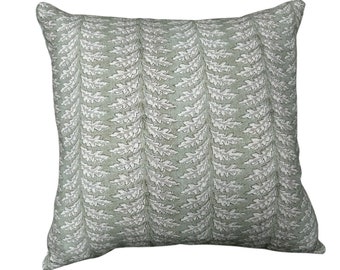 Block Print Pillow Cover: Sage Green Botanical Linen Throw (18" x 18")