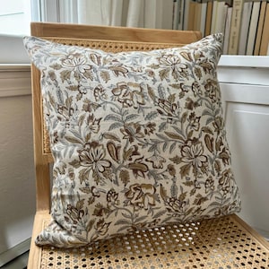 Floral Block Print Throw Pillow Cover in Beige, Brown, Rust and Gray - Gorgeous Trendy Fall Pillow Cover