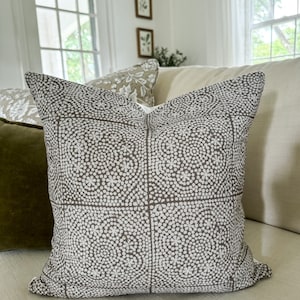Block Print Throw Pillow Cover 20&quot; x 20&quot;  Espresso Geometric Cushion Cover Brown Boho Pillow Rustic