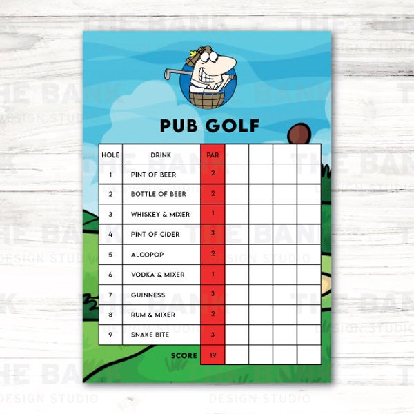 INSTANT DOWNLOAD Pub Golf Scorecards for Stag Do/Stag Party/Bachelor Party/Hen Do Drinking Game Cards