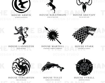 INSTANT DOWNLOAD Game of Thrones House Logo's svg, jpeg, dxf and png for t-shirts, mugs etc cricut