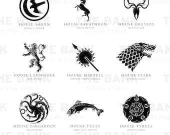 INSTANT DOWNLOAD Game of Thrones House Logo's svg, jpeg, dxf and png for t-shirts, mugs etc cricut