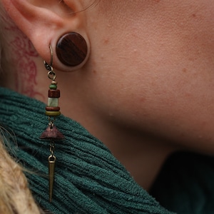 Chain earrings Sequoia tree cones Steampunk earrings Statement earrings Boho hanging earrings Jewelry Festival earrings Natural jewelry Wood jewelry