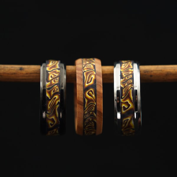 Olive wood ring stainless steel gift ring jewelry boho hippie ring light wood ring jewelry men engagement ring wooden jewelry marriage ring Black