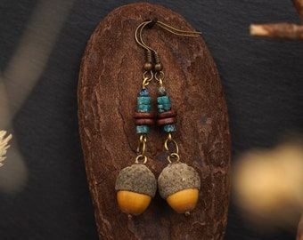 Forest jewelry earrings acorn wooden jewelry gift hippie nature jewelry wooden earrings boho jewelry earrings wooden jewelry acornearrings
