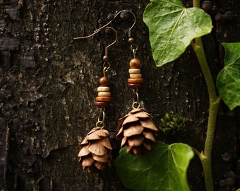 Forest jewellery earrings pine nature jewelry gift wood jewelry earrings pair boho jewelry forest earrings nature jewellery earrings light