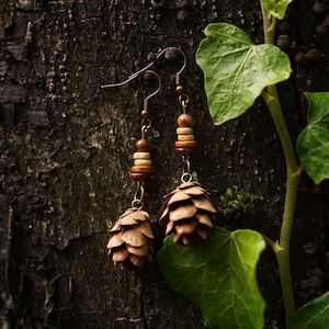 Forest jewellery earrings pine nature jewelry gift wood jewelry earrings pair boho jewelry forest earrings nature jewellery earrings light