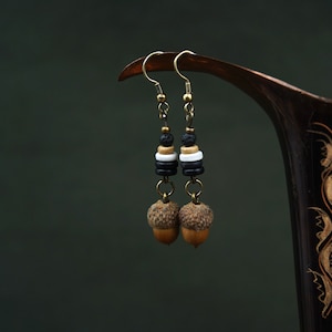 Acorn earrings wooden jewelry Boho gift Natural jewelry Wooden earrings Boho jewelry Wood earrings Dread jewelry Ethnic earrings Forest jewelry