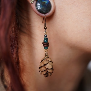 Earrings wooden jewelry pine tree hippie gift nature jewelry earrings boho jewelry wood earrings forest jewellery earrings pine cone jewelry