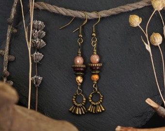 Metal jewelry earrings light bronze gold earrings boho natural jewelry earrings antique gold jewelry light earrings vintage hippie jewelry round