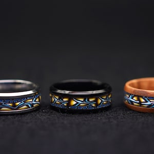 Olive Wood Ring | Stainless Steel Ring | Psychedelic Ring | Hippie Ring | Nature Ring | Nature Jewelry | Statement Ring | Blue Yellow Ring