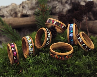 Olive Wood Ring | Boho Ring | Men Ring | Hippie Ring | Nature Jewelry | Statement Ring | Colorful Ring | Nature Ring | Wood Ring