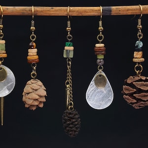 Nature jewelry cone earrings tribal jewelry festival summer earring wooden earrings set forest earrings ethno earrings forest jewelry hippie