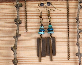 Metal jewelry earrings vintage earrings boho natural jewelry earrings antique gold jewelry light earrings blue hippie jewelry bronze earrings