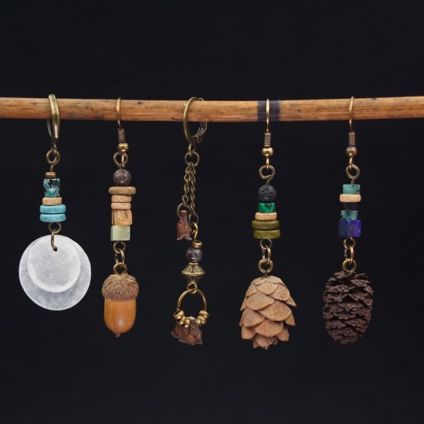 Naturschmuck Zapfen Ohrringe Tribal Schmuck Festival Sommer Ohrschmuck Holzohrringe Set Waldohrringe Ethno Ohrringe Waldschmuck Hippie Boho