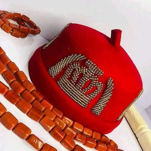Igwe Odogwu African Chieftaincy  Igbo Ozo Cap, African Men&#39;s  Velvet Cap/Beaded Cap, Nigerian Special Traditional Men Hat