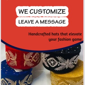 Customize Odogwu African Chieftaincy  Igbo Ozo Cap, African Men&#39;s  Velvet Cap/Beaded Cap, Nigerian Special Traditional Men Hat