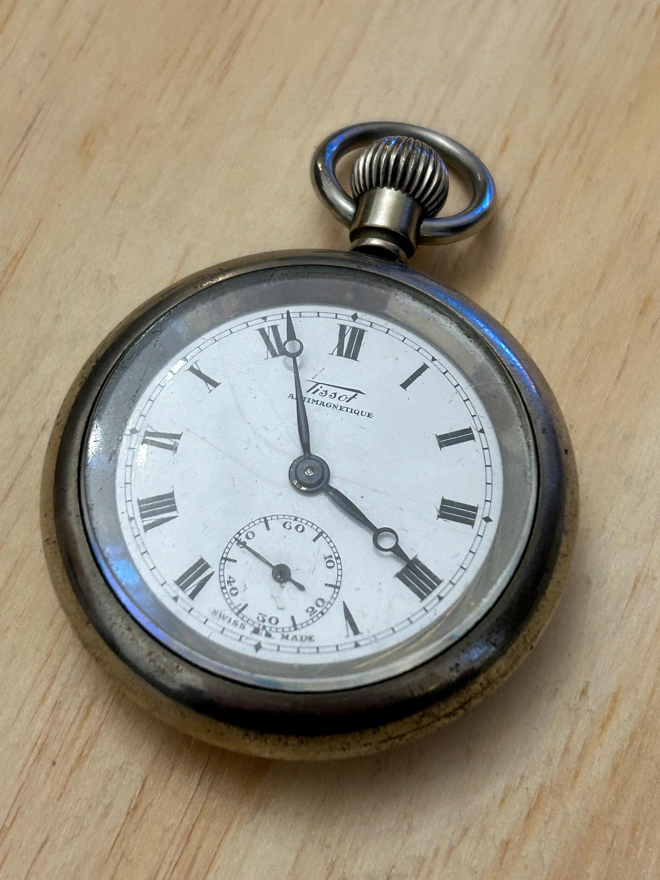 Antike Tissot Antimagnetique British Rail Taschenuhr 9513 noch in